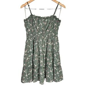 Trixxi Sage Green Floral Smocked Tiered Mini Dress XL Juniors Boho Cottagecore